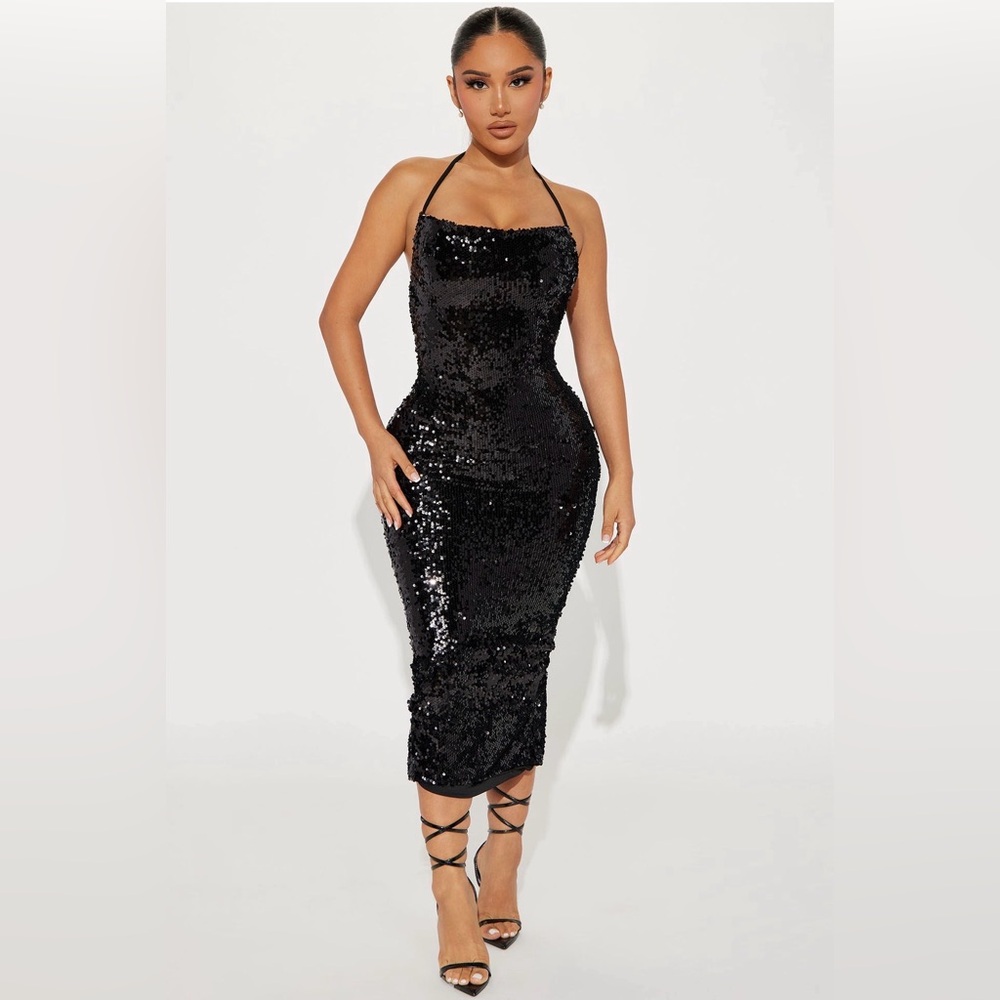 Sold Out Fashion Nova Black Sequin Midi Dress